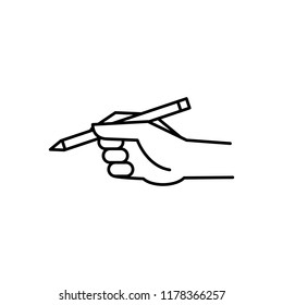 Hand holding a pen or pencil and writing. Vector illustration