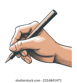 Hand holding pen, sketching a pencil drawing icon isolated