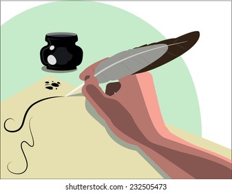 Hand holding a pen. Vector.