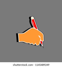 Hand holding up a pen vector icon