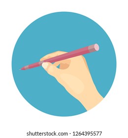 Hand holding pen. Vector illustration in flat style. Icon, banner.