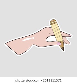 Hand Holding a Pen Vector Illustration Sticker. A vector illustration sticker of a hand holding a pen, ideal for educational, business, and creative design purposes