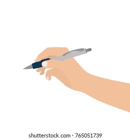 Hand holding a pen, vector illustration design. Hands collection.