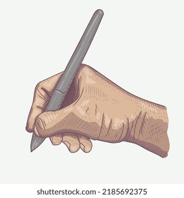 Hand holding Pen in vintage classic style