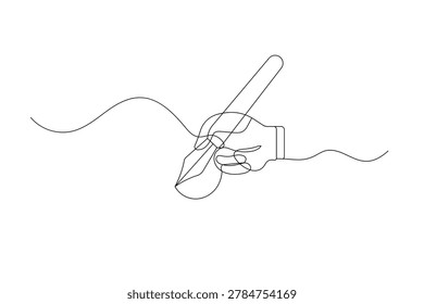 Hand holding a pen writing a continuous line for creative minimalist concept 