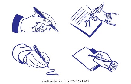 Hand Holding Pen And Writing Signature Vector Illustration
