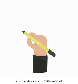 Hand holding pen and writing. Vector illustration.