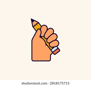 Hand holding a pencil in a clean cartoon style. Perfect for education, writing, drawing, creativity, school, office, and stationery design concepts.