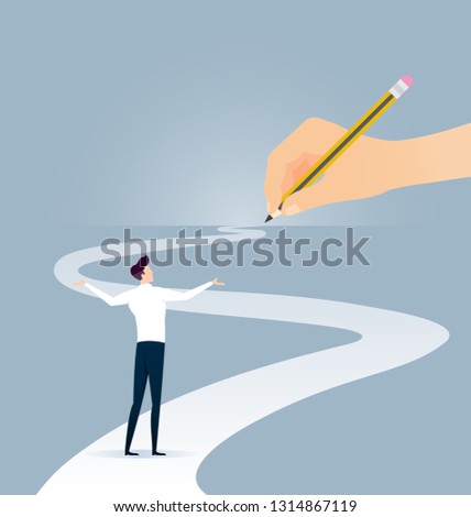Hand holding pencil. Concept of the path to business success at choose your own.