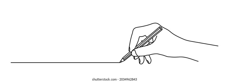 Hand holding a pencil and drawing a line, isolated on white background