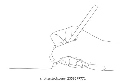 Hand holding pencil and drawing line isolated on white background.  Vector Illustration.