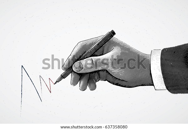 Hand Holding Pencil Drawing Line Illustration Stock Vector