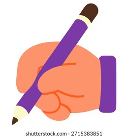 hand holding pencil drawing study writing flat color vector illustration template design