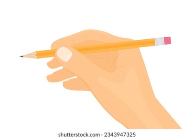 hand holding pencil; drawing, writing, sketching concept- vector illustration
