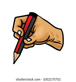a hand holding a pencil hand drawn vector illustration