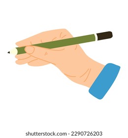 The hand is holding a pencil. Flat vector illustration. Modern style. Icon. Hand.