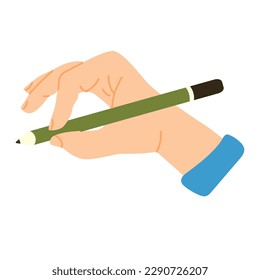 La mano está sosteniendo un lápiz. Ilustración vectorial plana. Estilo moderno. Icono. Mano.