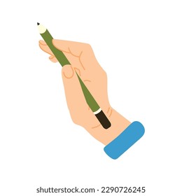 The hand is holding a pencil. Flat vector illustration. Modern style. Icon. Hand.