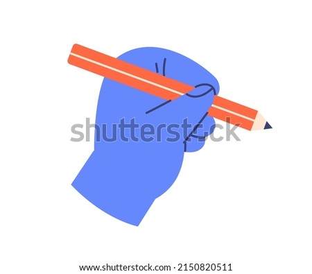 Hand holding pencil icon. Fingers taking notes, writing. Creative writers arm handwriting. Modern artist drawing, creating, composing. Flat vector illustration isolated on white background