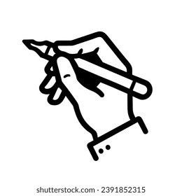 Hand holding pencil icon. Image of a hand in a writing position holding a pencil, against a white background. Vector illustration