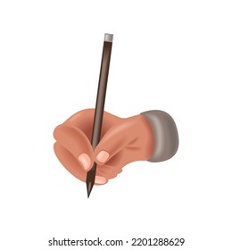 mano sujetando un icono de lápiz aislado