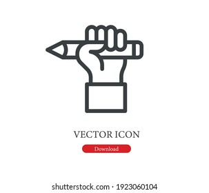 Hand Holding Pencil Icon Vector, Solid Logo. Editable Stroke. Symbol In Line Art Style For Design, Presentation, Website Or Apps Elements. Pixel Vector Graphics - Vector