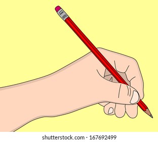 hand holding a pencil isolated, vector, illustration