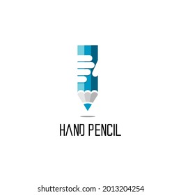 hand holding pencil logo vector and hand pencil logo text