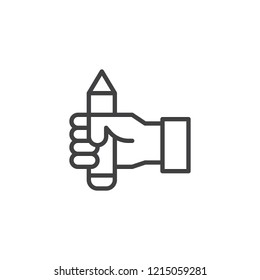 Hand Holding Pencil Outline Icon. Linear Style Sign For Mobile Concept And Web Design. Hand Give Pen Simple Line Vector Icon. Symbol, Logo Illustration. Pixel Perfect Vector Graphics