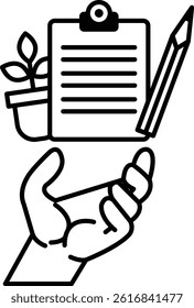 A hand holding a pencil and a piece of paper
