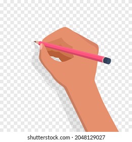 Hand holding pencil ready to write, isolated on transparent backfround. Vector illustration
