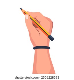 hand holding pencil ready to write in flat style on white background