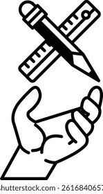 A hand holding a pencil and a ruler