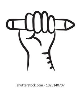 Hand holding pencil showing concept of learning power icon