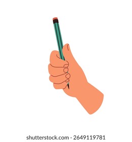 Ferramenta de lápis de mão. Artista que usa técnica de avistamento, gesto para medir proporção, tamanho, escala por olho para desenhar, esboçar, estudo de arte. Ilustração de vetor plano isolada no plano de fundo branco