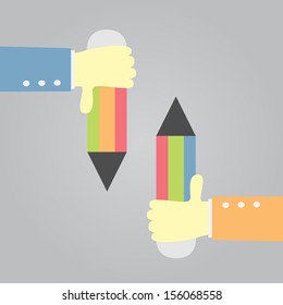 hand holding a pencil. vector.