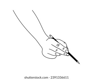 Hand holding pencil vector line art black on white