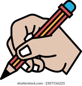 A hand is holding a pencil and writing. Concept of creativity and the act of putting thoughts onto paper. The pencil and hand are the main subjects, and the focus is on the writing process