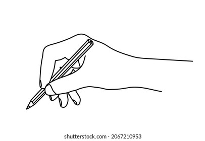 Hand holding a pencil, writing or drawing isolated on white background