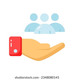 Hand holding persons showing concept vector of client servicing, flat icon of customer care