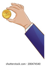 Hand holding a peso coin