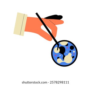 Hand Holding Petri Dish With Bacterial Culture In Flat Vector Illustration Symbolizing Microbiology, Laboratory Research, And Scientific Experiment, Isolated On White Background.