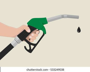 Hand holding Petrol Fuel Pump vector illustration, flat style.