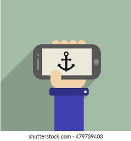 Hand holding a phone with anchor
