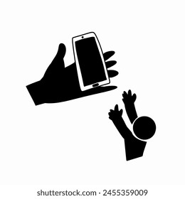 Hand holding phone away from children, Keep away from children icon isolated on white background, vector Illustration design