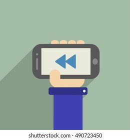 Hand holding a phone with Backward