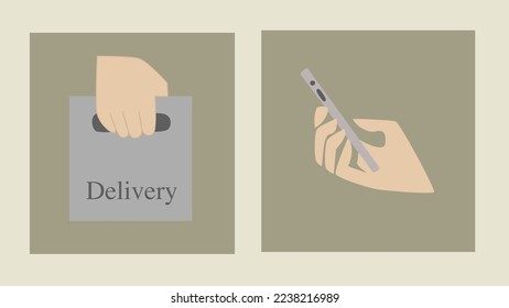 hand holding a phone and bag for order and delivery