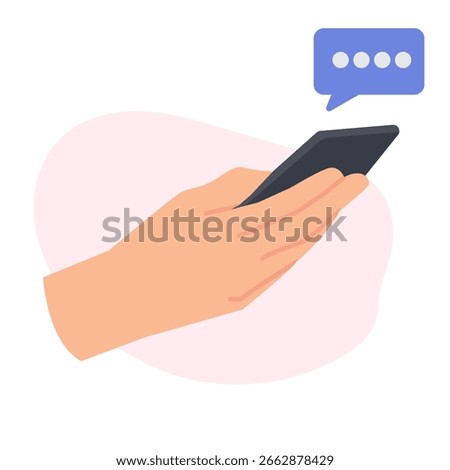 Hand Holding Phone with Chat Bubble Vector Illustration