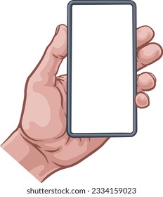 Una mano sosteniendo un teléfono en un estilo de ilustración de historietas de arte pop