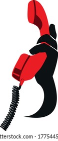 Hand, die das Telefon hält. Bedingtes Zeichen eines Telefonanrufs. Vektorstilisiertes Einzelbild.